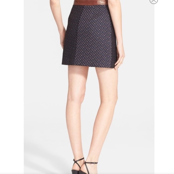 Theory Lanitta Heightened Tweed Leather Trim A-Line Skirt Sz 8 - Picture 2 of 9